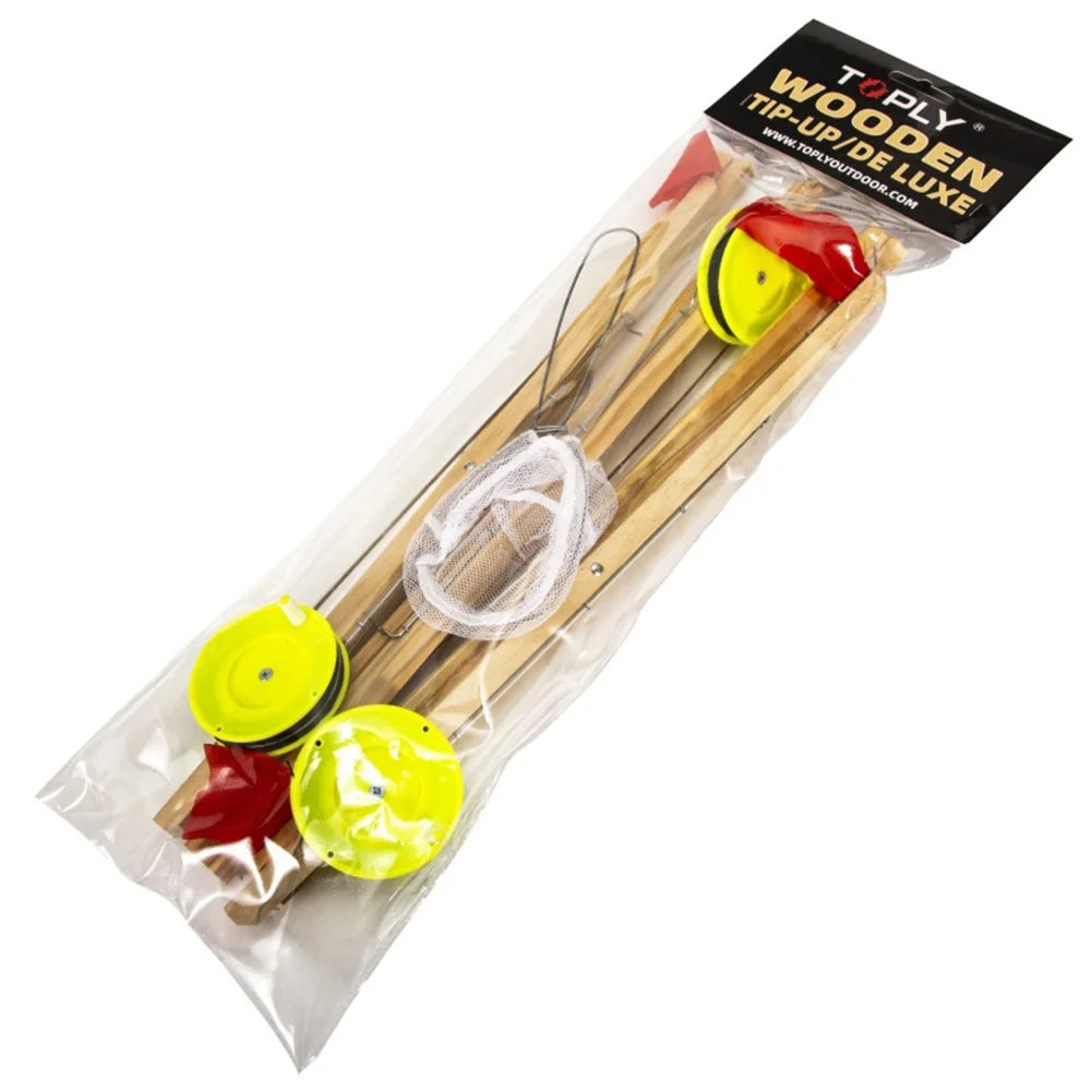 Hign Concerned Wooden Ice Fishing Tip Up With Spoon Nets