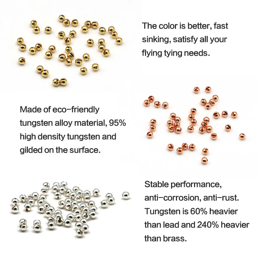 Tungsten Slotted Beads For Fly Fishing Tying 50Pcs