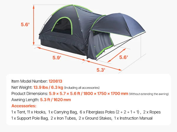 SucceBuy Pickup Truck Tent Camping Waterproof PU2000