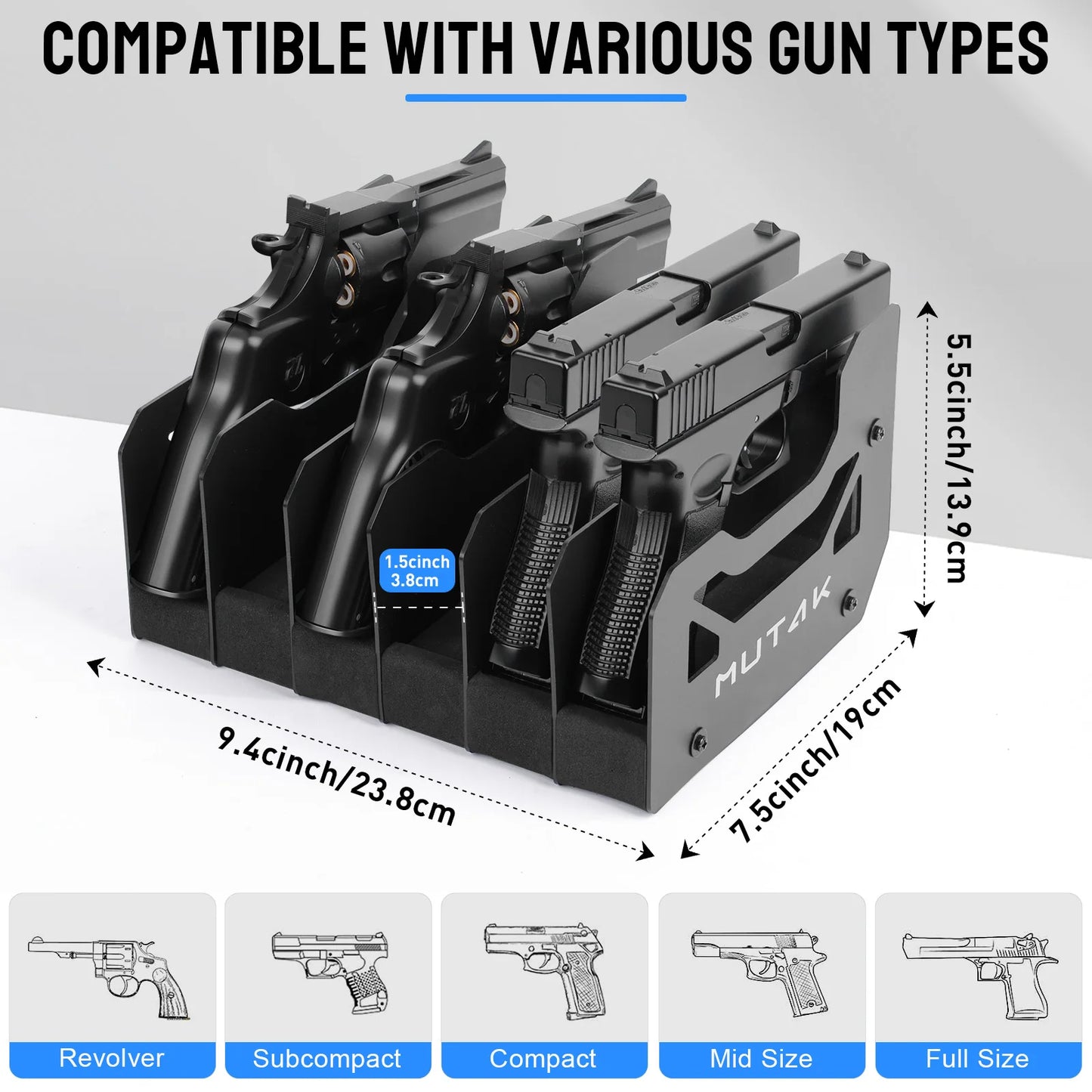 Pistol Rack For Gun Safe With Anti Slip Magnetic Strip For 4 6 8 Slots