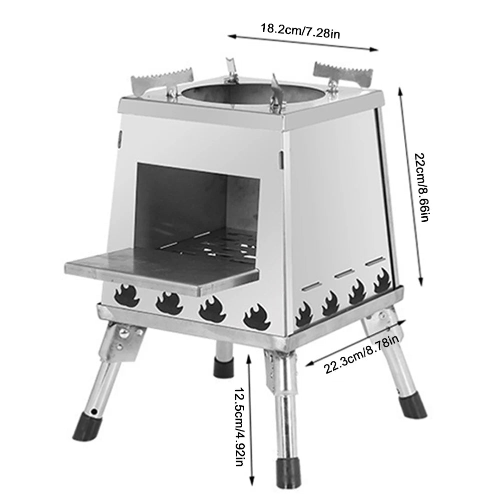Stainless Steel Foldable Wood Burning Camping Stove for Outdoor Cooking