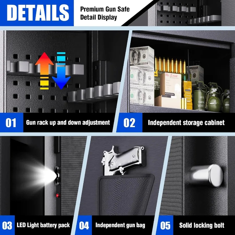 XMSJ Gun Safe Biometric Fingerprint Lock For Rifles Pistols Fireproof