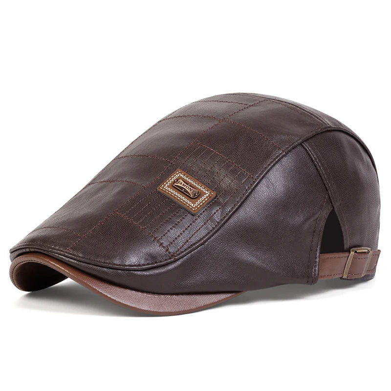 Newsboy PU Leather Cap Men Unisex Adjustable Hip Hop Style