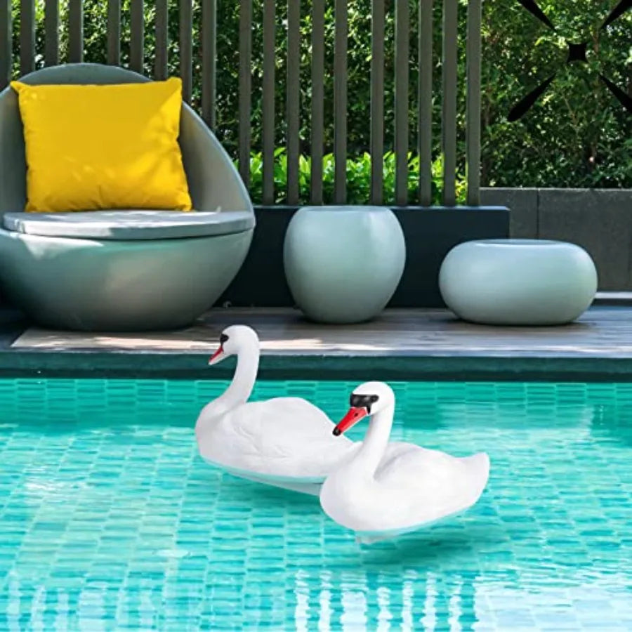 Deekin 2 Pieces Swan Decoy Pond Decoration Goose Decoys Hunting Floating Deterrent Garden Pond Decoration for Fields or Float o