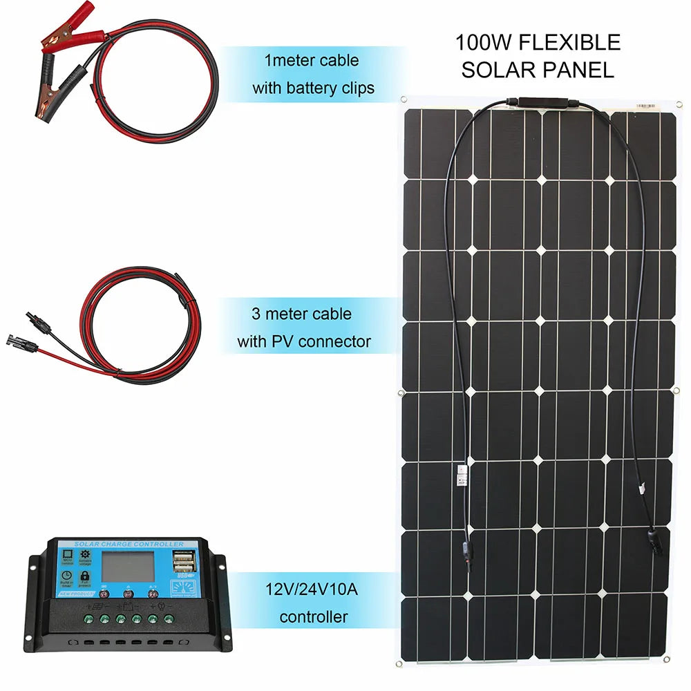 Dgsunlight 12V Flexible Solar Panel Kit 100W 200W 300W