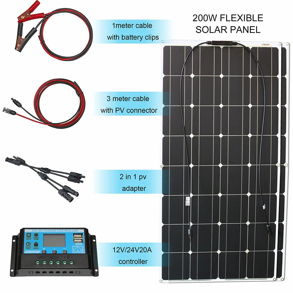 Dgsunlight 12V Flexible Solar Panel Kit 100W 200W 300W