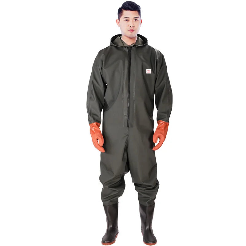 Men's Hooded Wader Waterproof Overalls Boots Gloves For Fishing