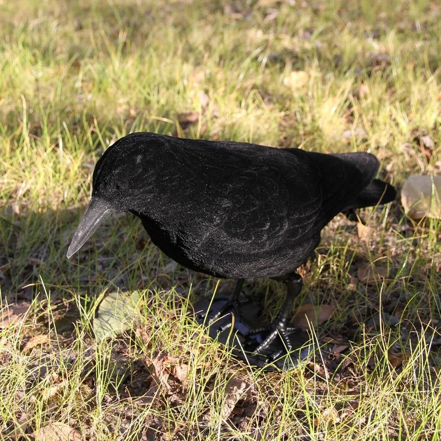 GUGULUZA Crow Decoys Full Body Plastic Crow Decoy for Hunting Black Flocked Crow Decoy w/Feet Stake for Halloween Decor Yard Ga
