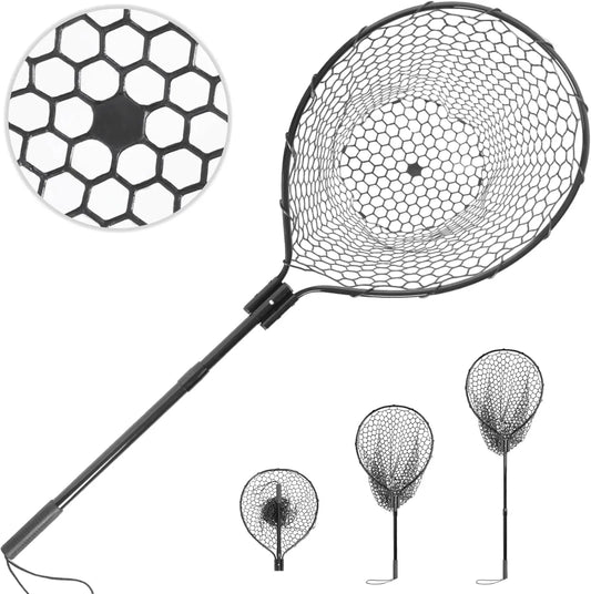 Fishing Landing Net With Telescoping Handle And Soft Rubber Mesh