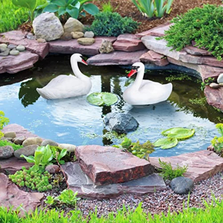 Deekin 2 Pieces Swan Decoy Pond Decoration Goose Decoys Hunting Floating Deterrent Garden Pond Decoration for Fields or Float o