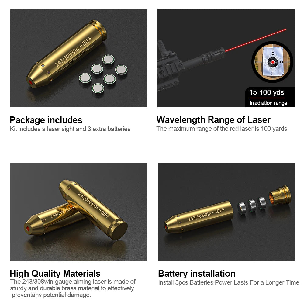 High-concerned Bore Sight Laser Cartridge Red Dot Sighter for Pistols