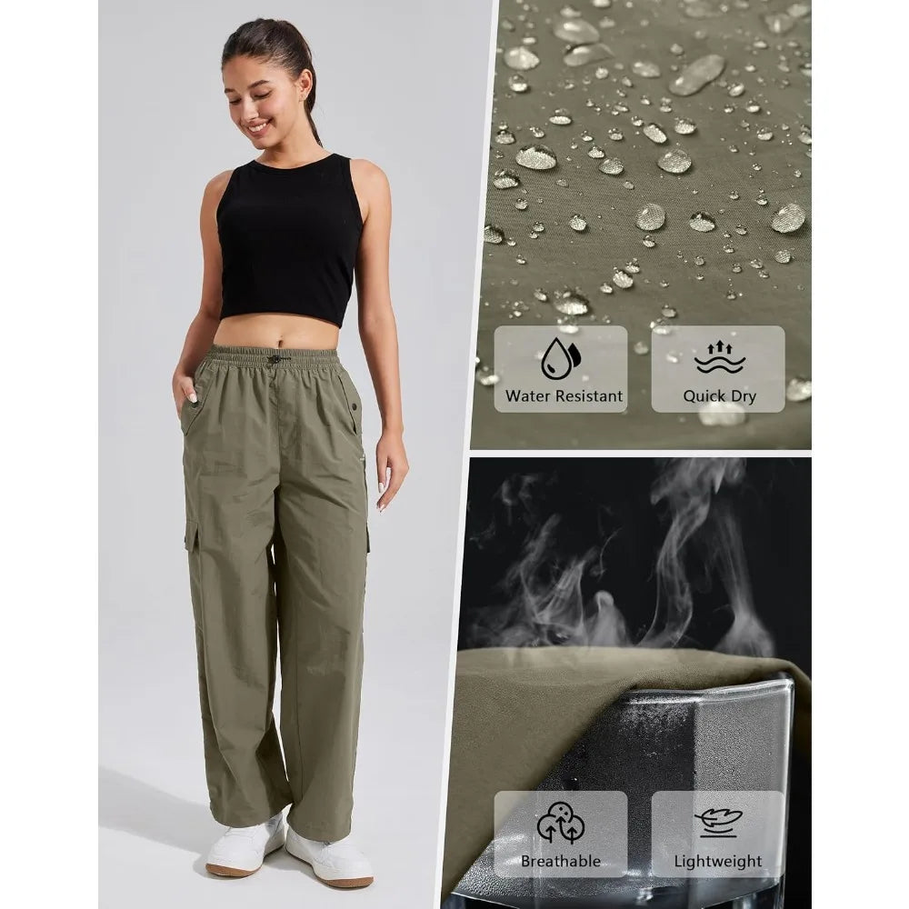 Pioneer Camp Womens Parachute Cargo Pants Baggy High Waisted Quick Dry Hiking