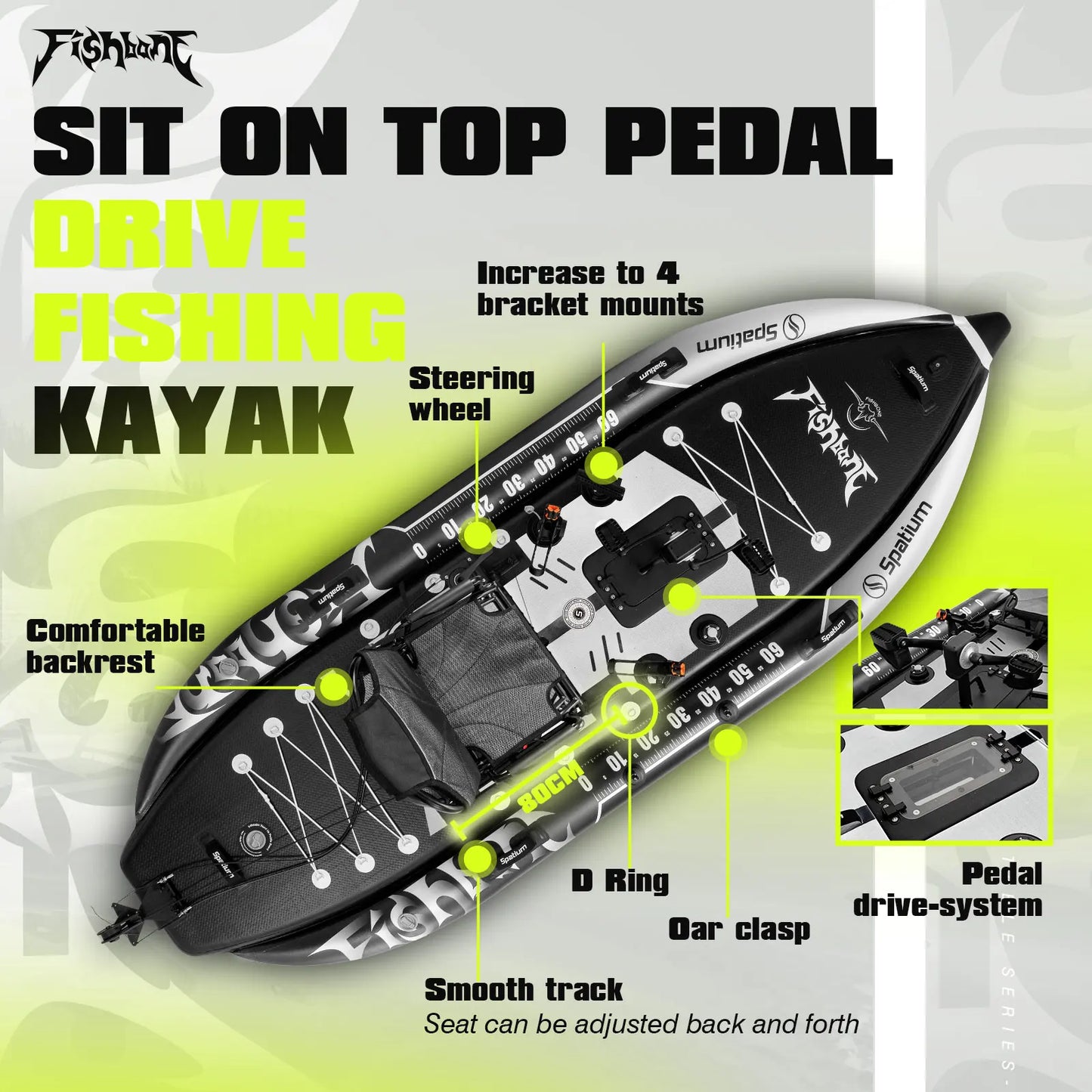 Spatium Kayak Pedal Drive System For Sit On Top Fishing