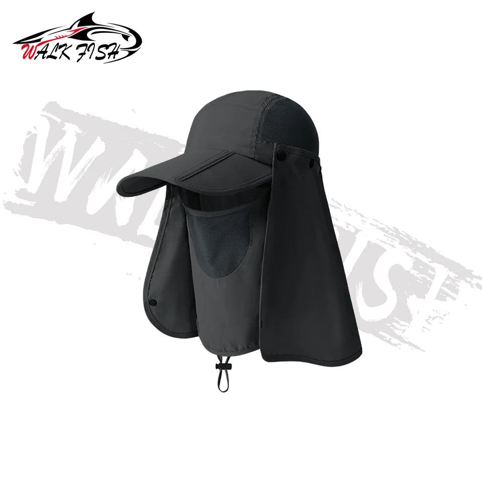 WALK FISH Fishing Cap UPF50+ Summer Sports Breathable Fashion Foldable Cap Sweat Absorption Full Face Sunscreen Hat
