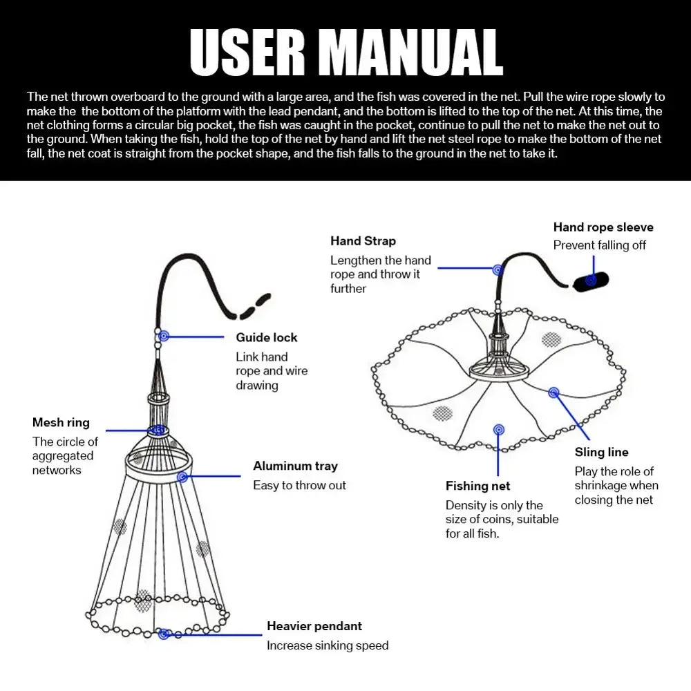 Hand Cast Net for Fishing With Sinker Options