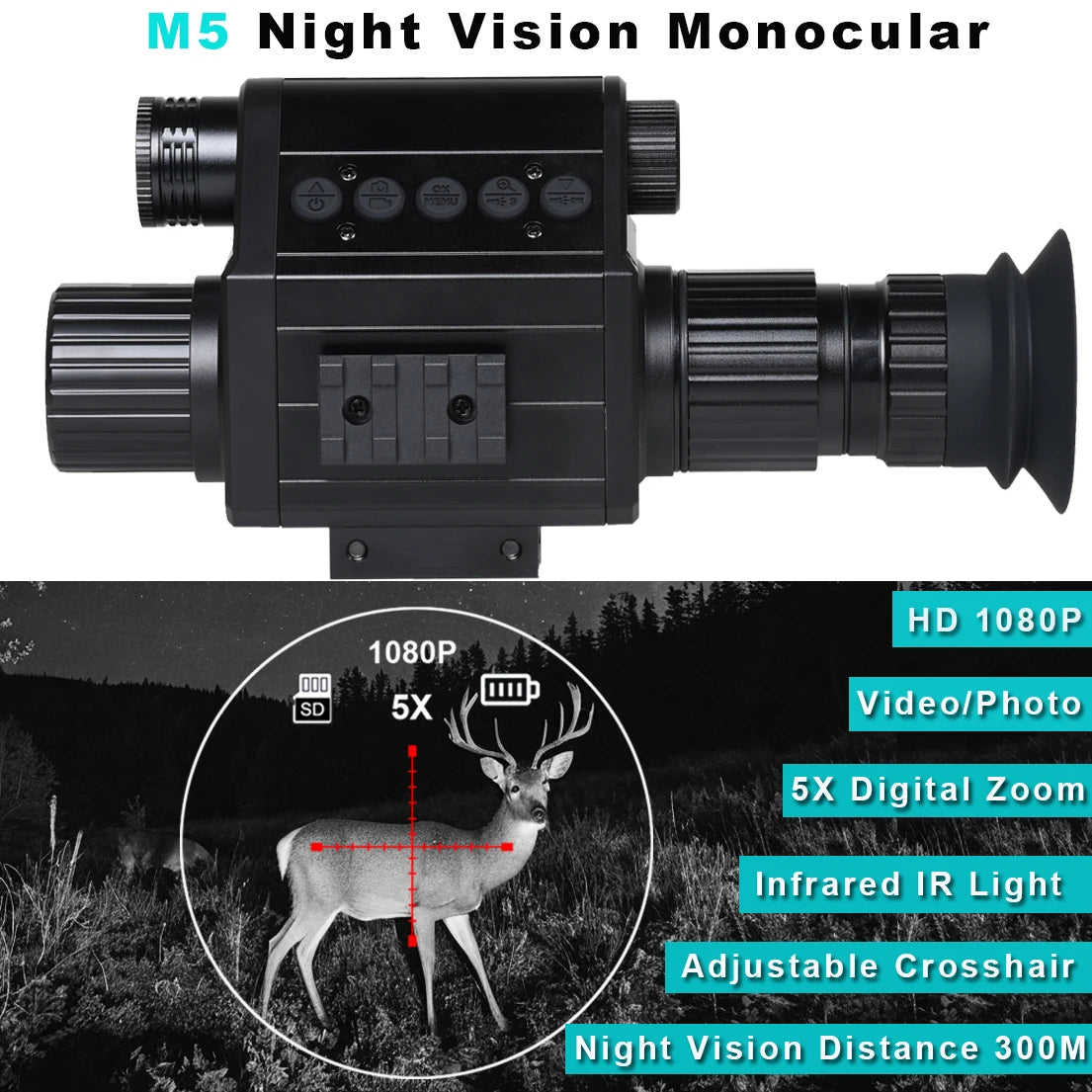 Megaorei Digital Night Vision Riflescope 940nm IR 5X Zoom Hunting