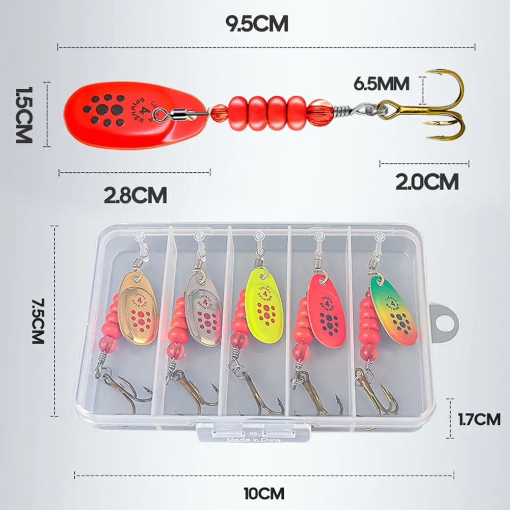 Metal Spoon Spinner Lure Set 5 Pcs With Tackle Box