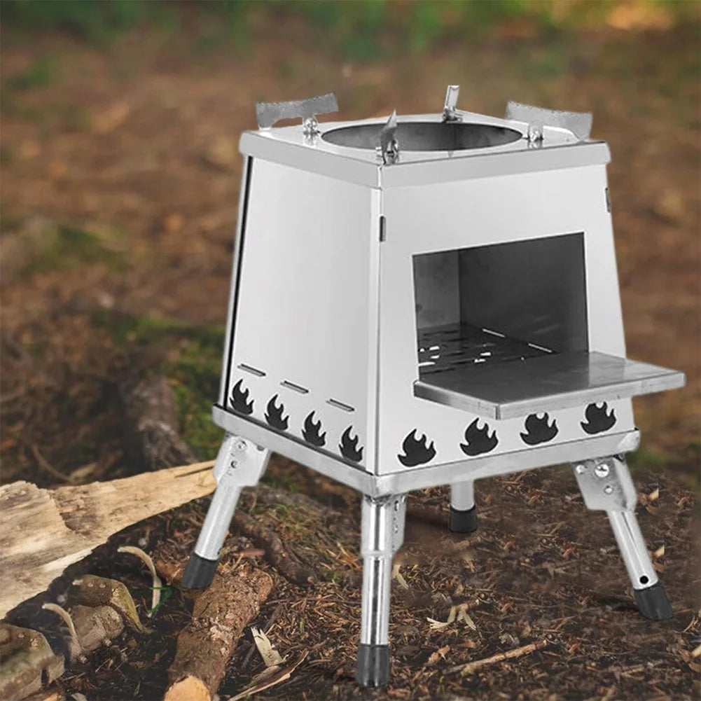 Stainless Steel Foldable Wood Burning Camping Stove for Outdoor Cooking