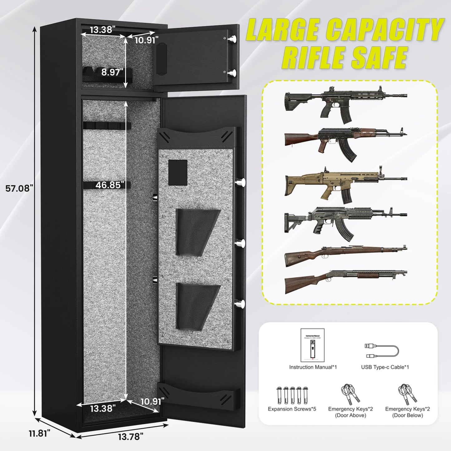 Kavey 2 In 1 Gun Safe With Adjustable Racks Pistol