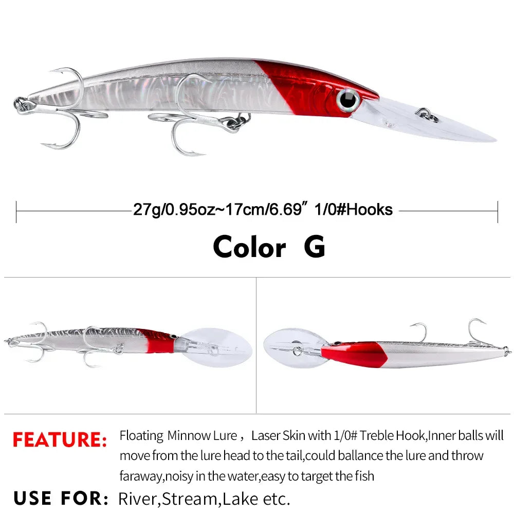 YTYIN Minnow Lure Deep Diving Hard Bait Wobbler Bass Pike