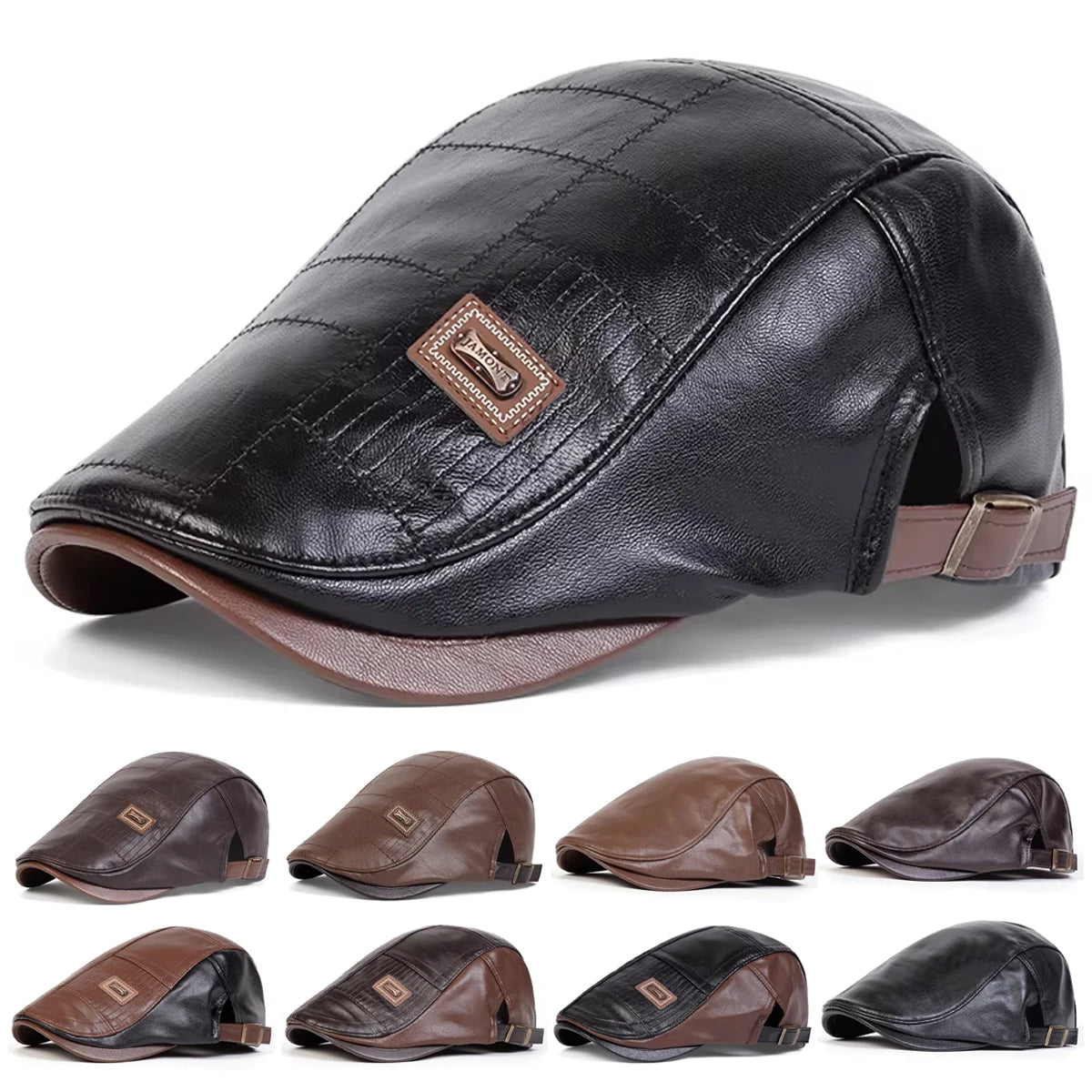JAMONT Men PU Leather Newsboy Caps Vintage Flat Hat
