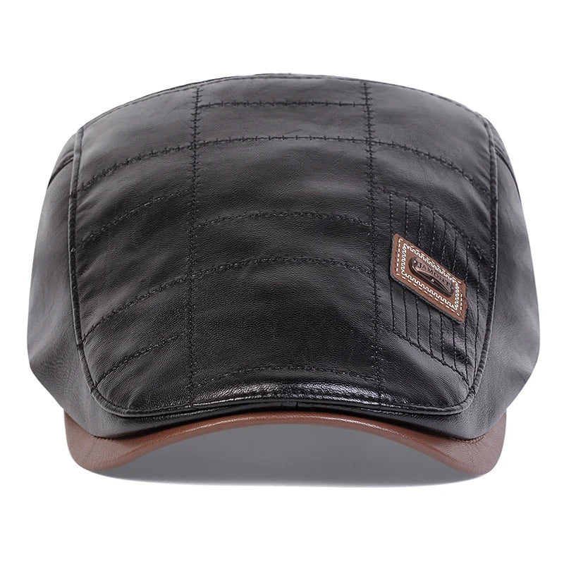 JAMONT Men PU Leather Newsboy Caps Vintage Flat Hat