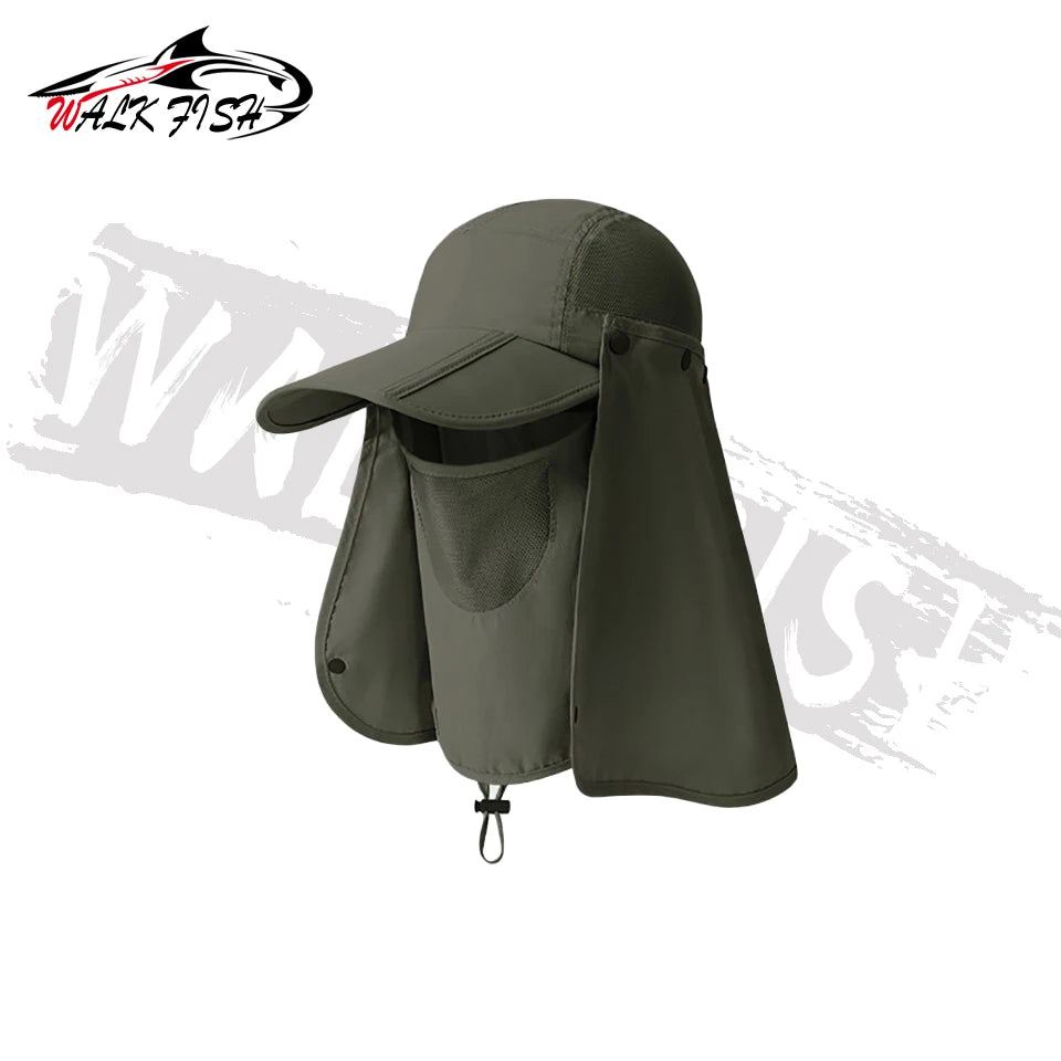 WALK FISH Fishing Cap UPF50+ Summer Sports Breathable Fashion Foldable Cap Sweat Absorption Full Face Sunscreen Hat
