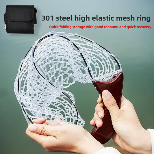 DKSTINYE Foldable Wooden Handle Silicone Fishing Net