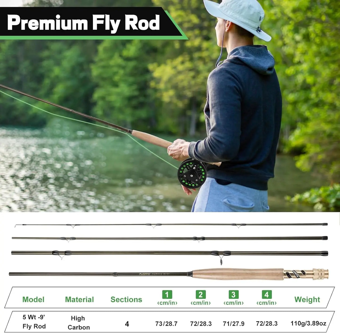 Lightweight Graphite Fly Rod And Reel Starter Kit With Bag