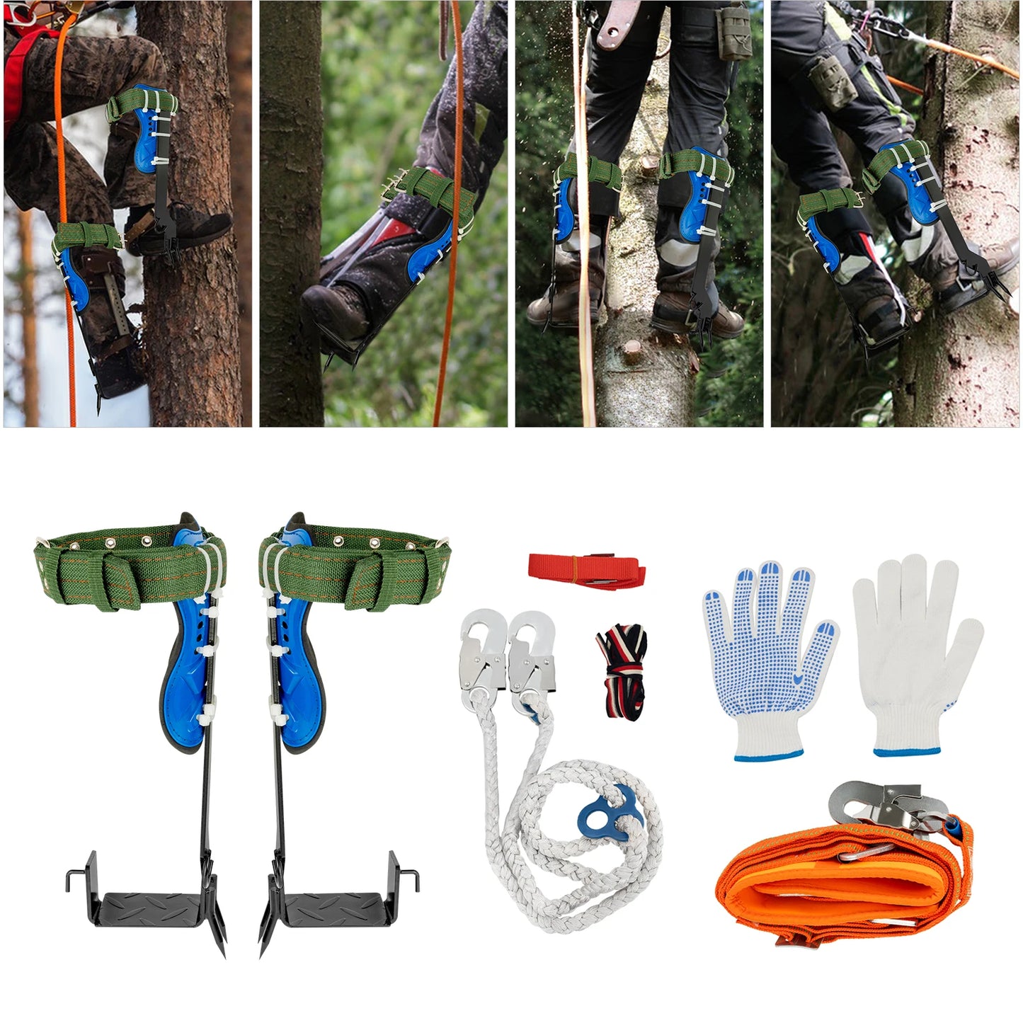 Tree Climbing Spikes Kit With Arborist Gear Harness 220 Lbs
