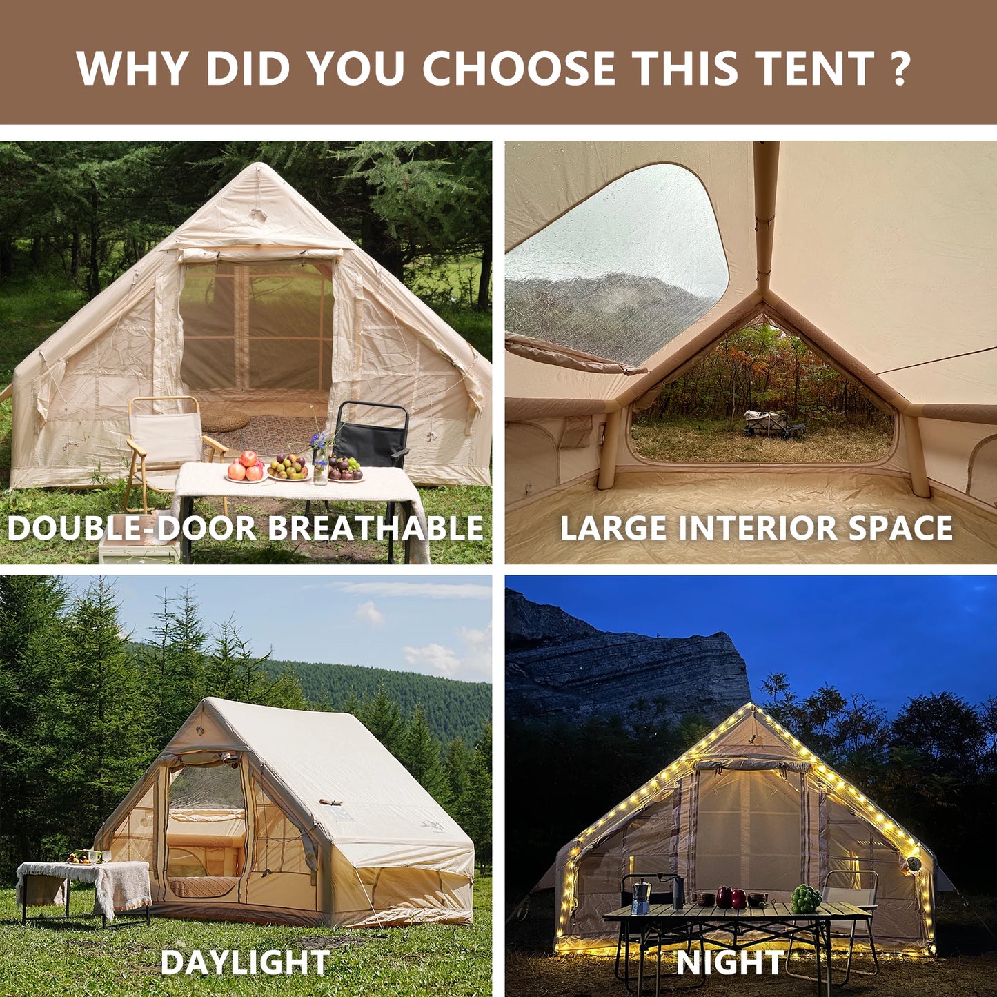 Pakicetus Inflatable Tent With Skylight Quick Setup 4 To 6 People