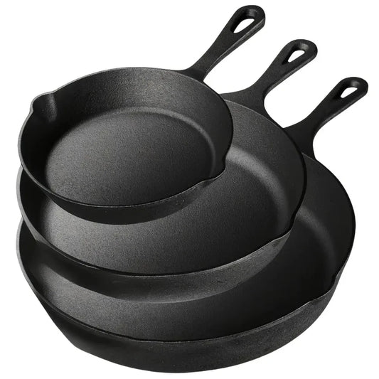 Three Piece Cast Iron Skillet Set Preseasoned For Oven Campfire