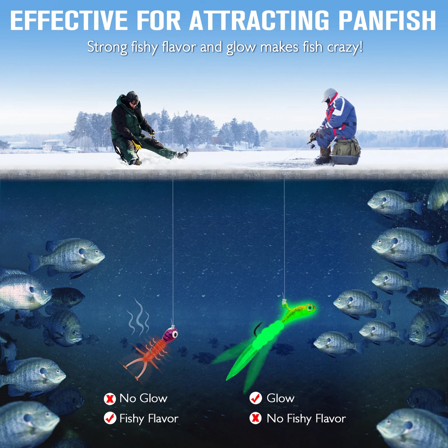 DOVESUN Ice Fishing Jigs Kit With Glow Lures Walleye Crappie