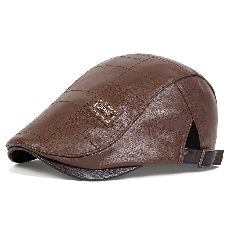 Newsboy PU Leather Cap Men Unisex Adjustable Hip Hop Style
