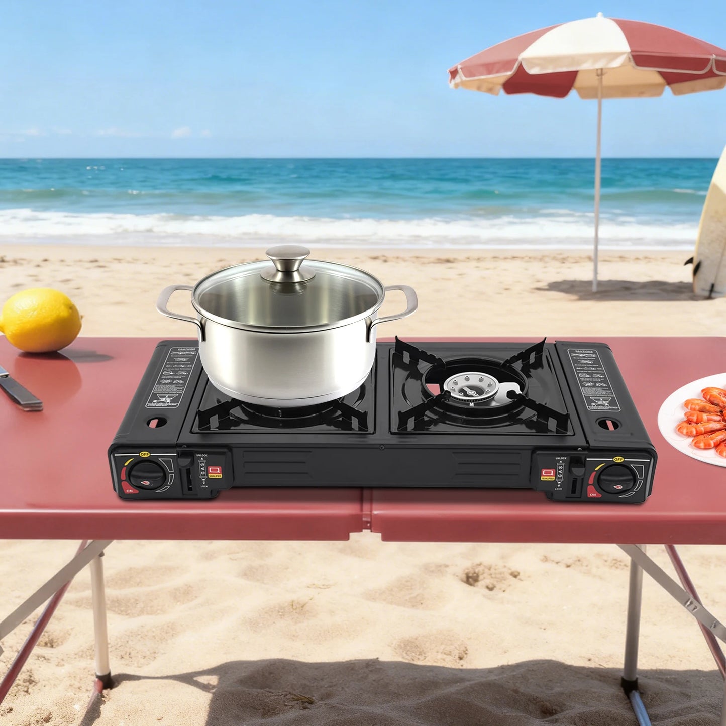 Portable 2 Burner Gas Stove With Piezo Ignition LPG Butane Carry Case