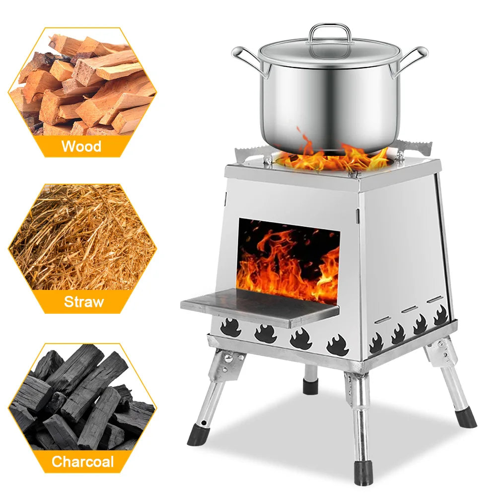 Stainless Steel Foldable Wood Burning Camping Stove for Outdoor Cooking