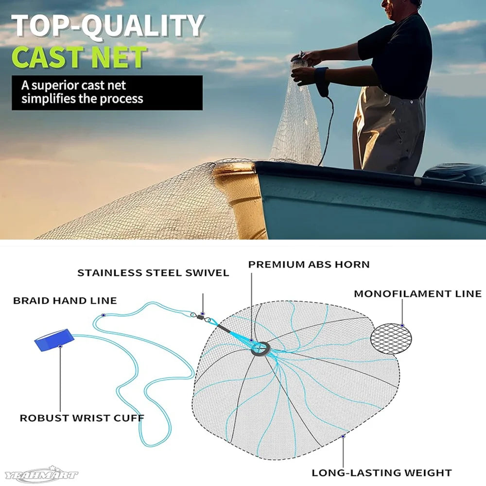 American Saltwater Cast Net For Bait With Zinc Sinker
