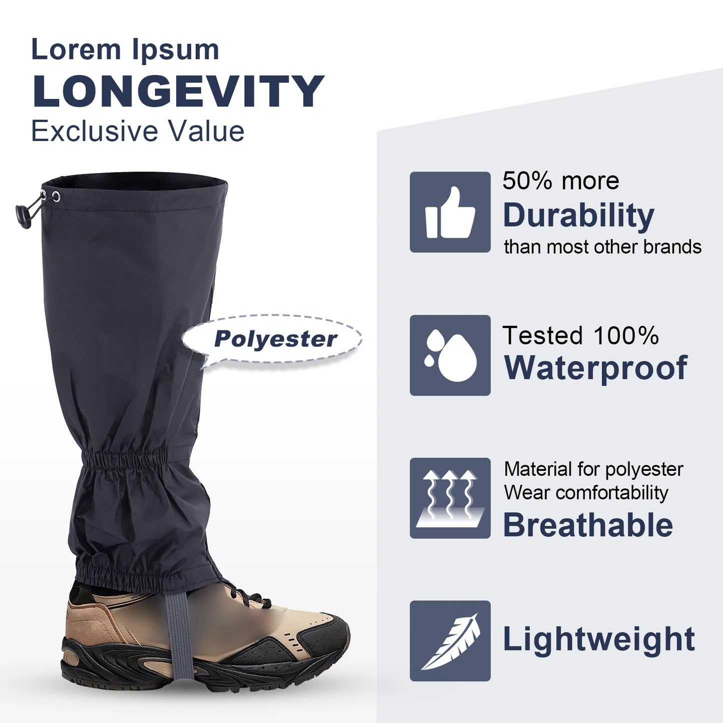 Lixada Gaiters Waterproof Snow Windproof Hiking Camping Shoe Covers