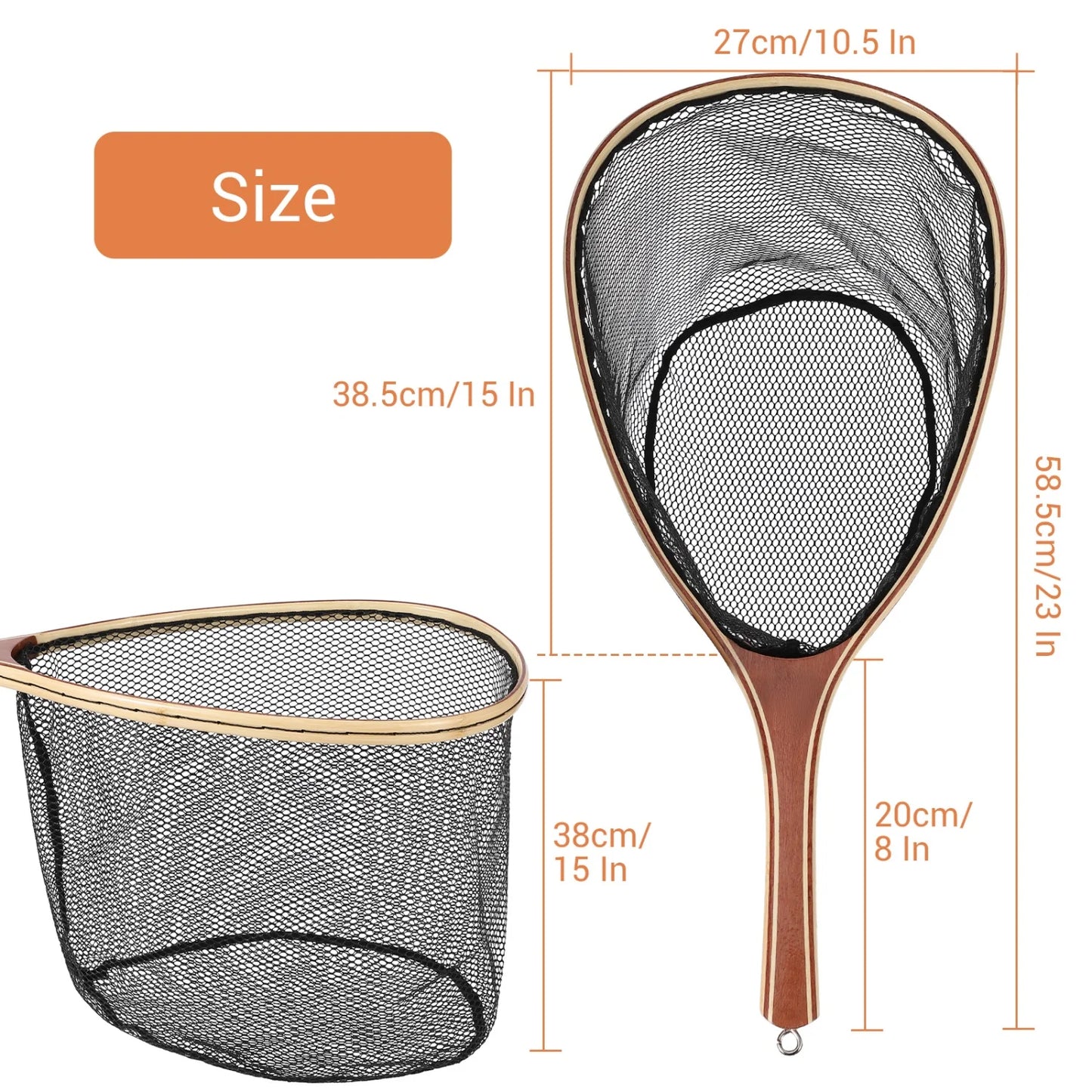 HiMISSH Wooden Frame Trout Fly Fishing Landing Net For Catch And Release