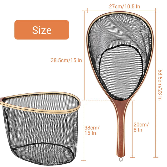 HiMISSH Wooden Frame Trout Fly Fishing Landing Net For Catch And Release