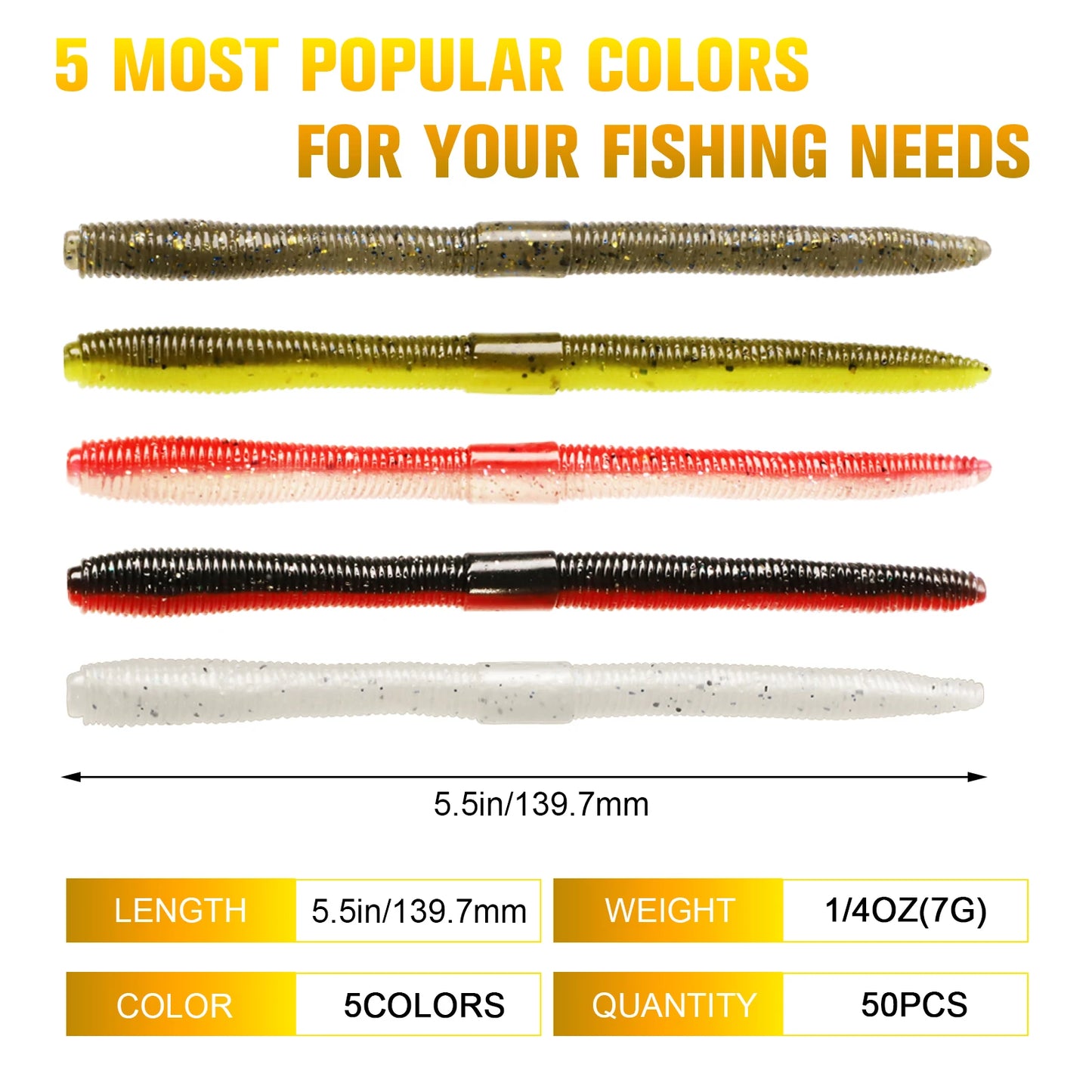 Dovesun 50Pcs Wacky Worm Bass Trout Fishing Lures Kit