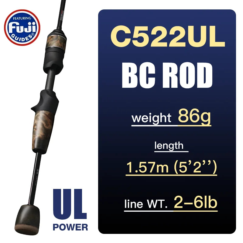 SeaSir Ultralight Carbon Fishing Rods With Solid Wood Handle 1-10g