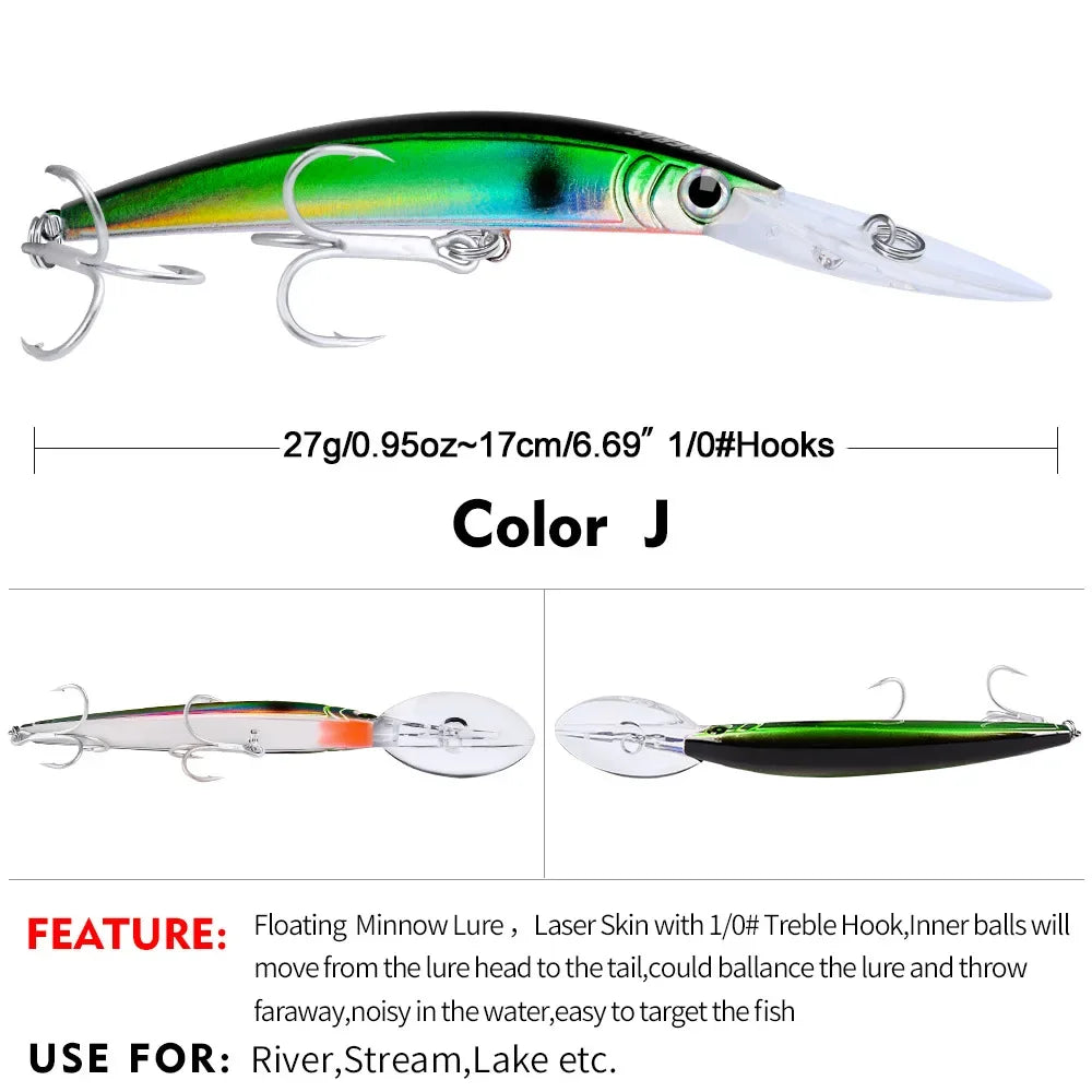 YTYIN Minnow Lure Deep Diving Hard Bait Wobbler Bass Pike