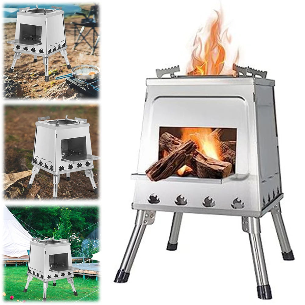 Stainless Steel Foldable Wood Burning Camping Stove for Outdoor Cooking