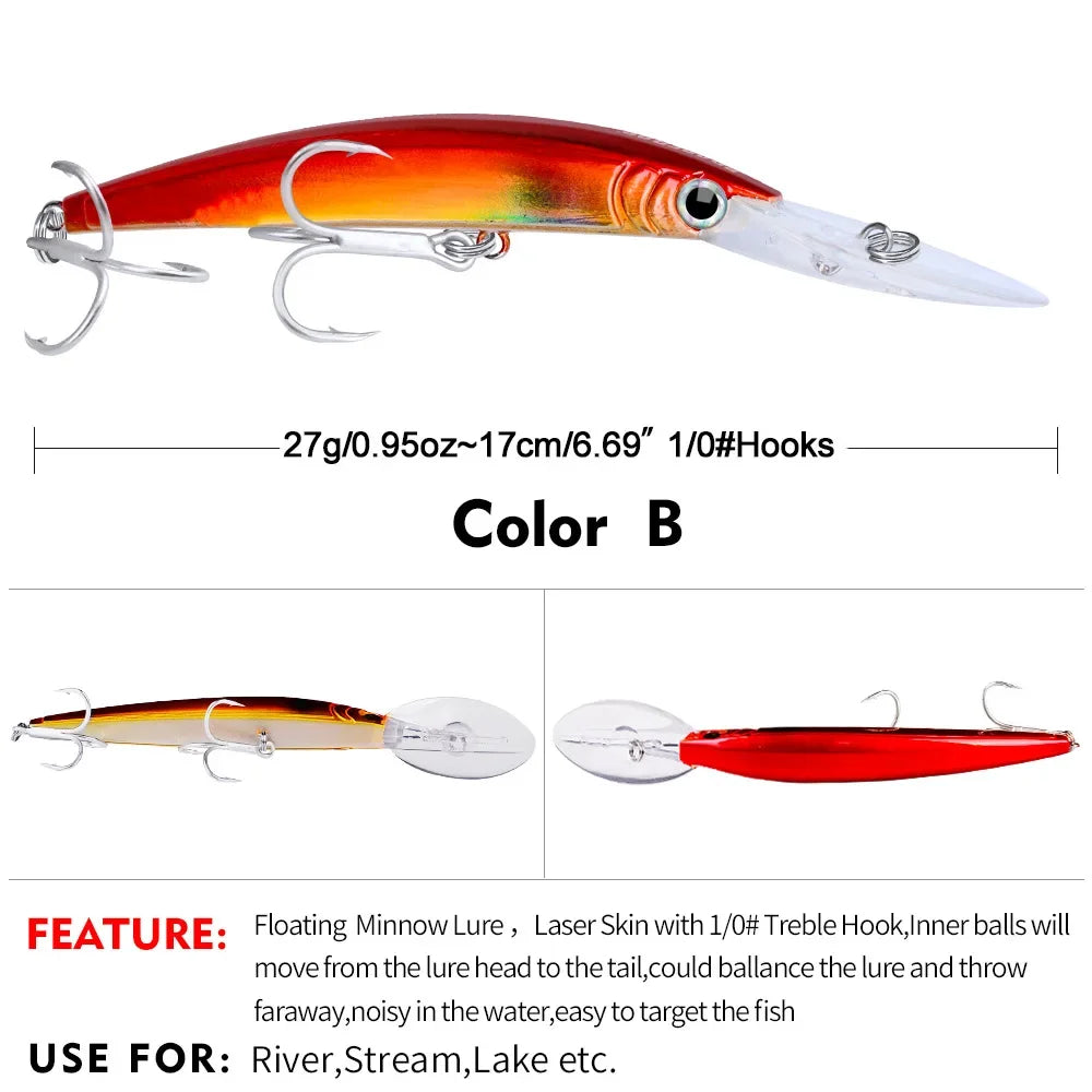 YTYIN Minnow Lure Deep Diving Hard Bait Wobbler Bass Pike