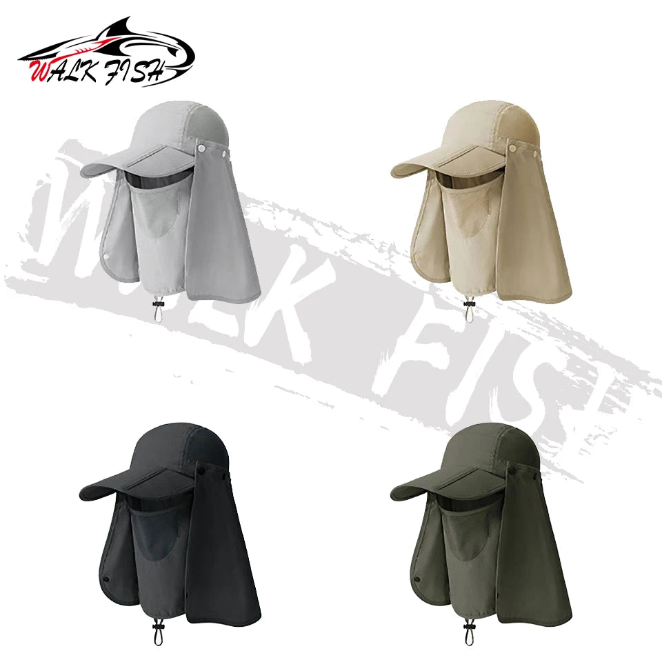 WALK FISH Fishing Cap UPF50+ Summer Sports Breathable Fashion Foldable Cap Sweat Absorption Full Face Sunscreen Hat