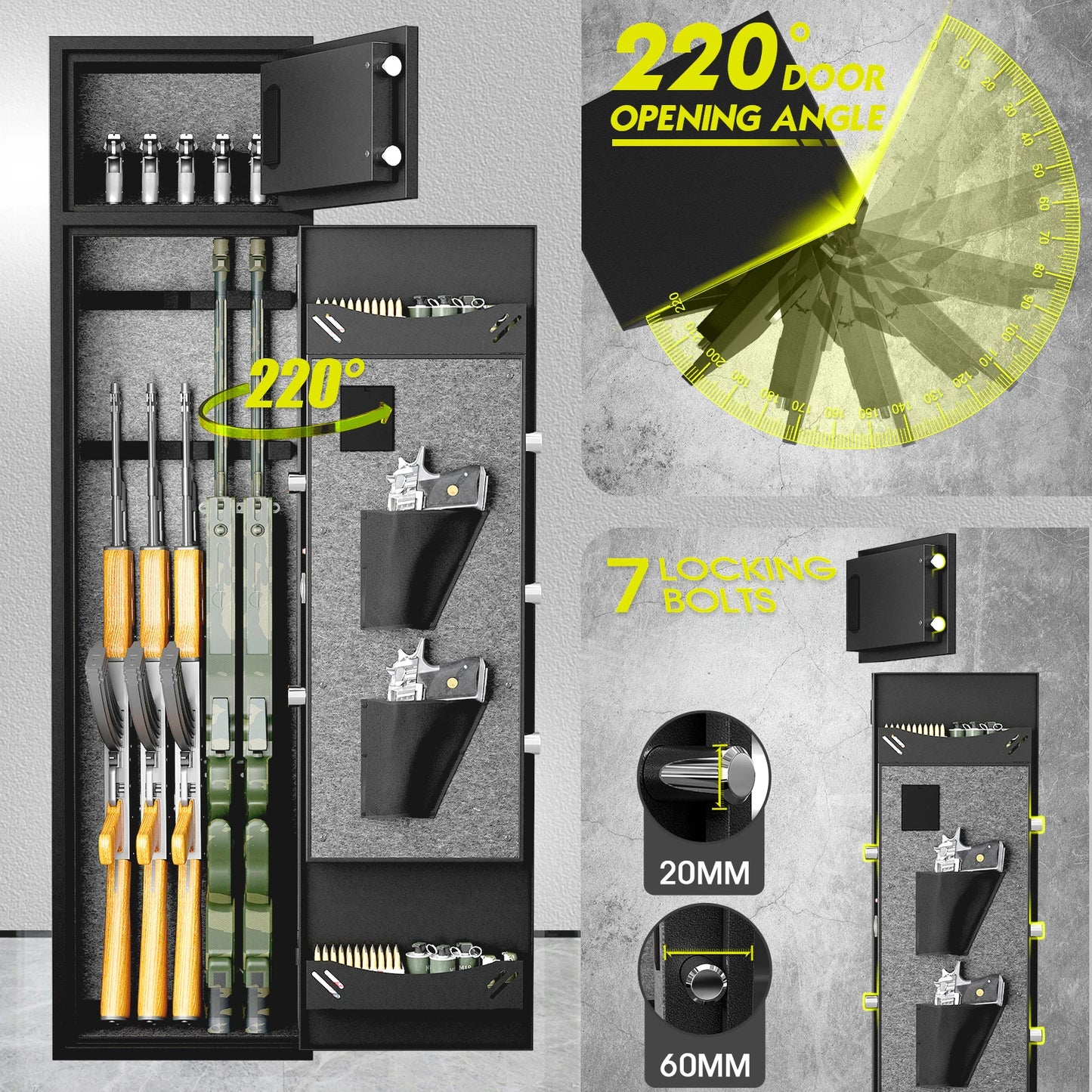Kavey 2 In 1 Gun Safe With Adjustable Racks Pistol