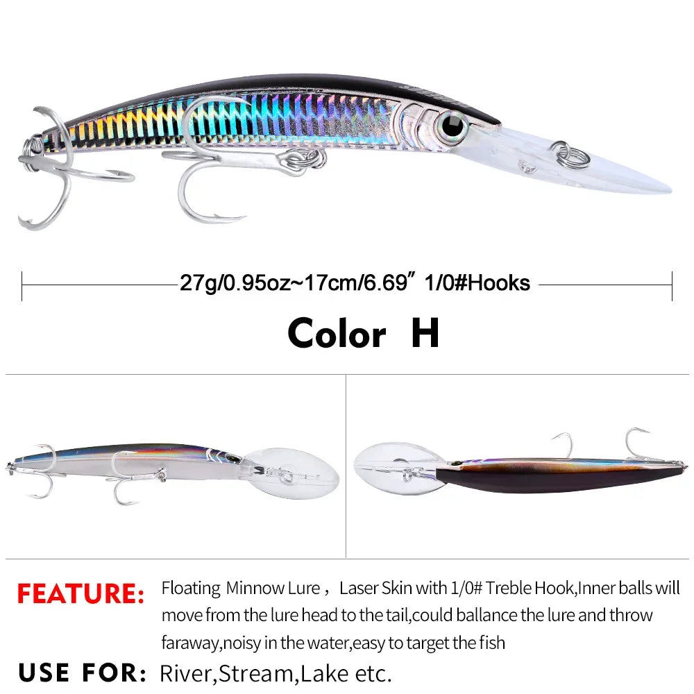 YTYIN Minnow Lure Deep Diving Hard Bait Wobbler Bass Pike