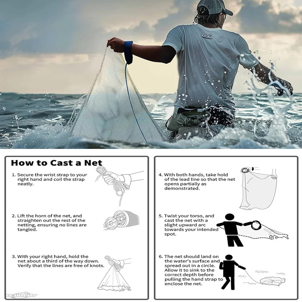 American Saltwater Casting Net For Bait With Heavy Sinker