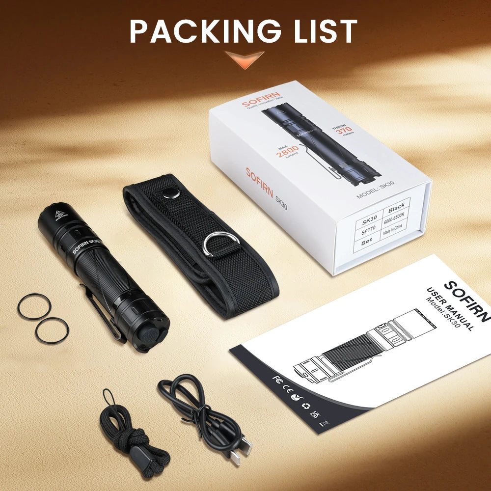 Sofirn SK30 2800LM Tactical Flashlight USB C 21700 Battery Rechargeable